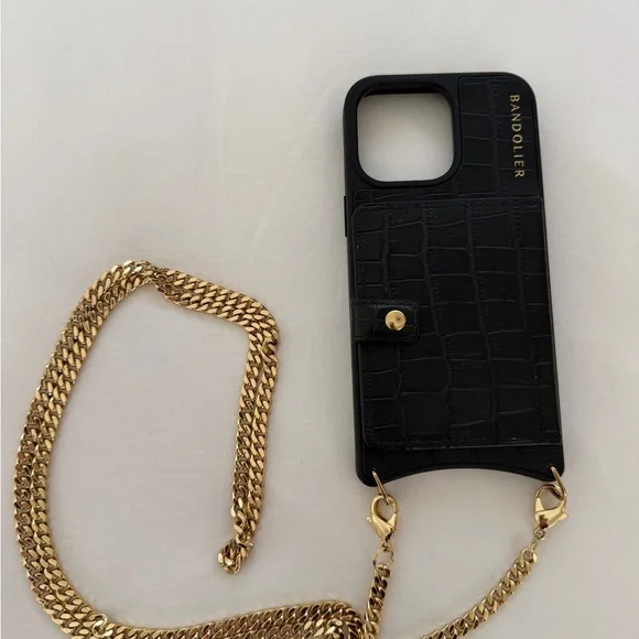 Bandolier Black iPhone 15 ProMax Case with Gold Chain - Picture 5 of 6